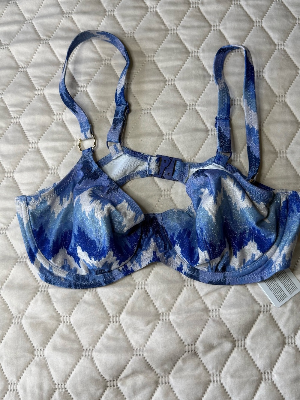 NWT Freya Arizona Wave Underwire Plunge Bikini Top Blue US 32DD